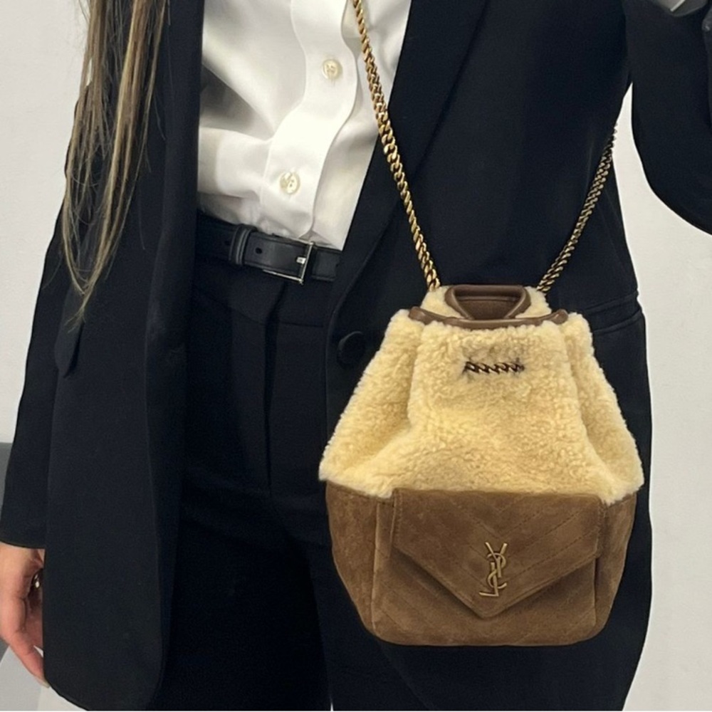 Saint Laurent Suede/Shearling chevron 
 bucket Bag - priced to sell - worn 2x